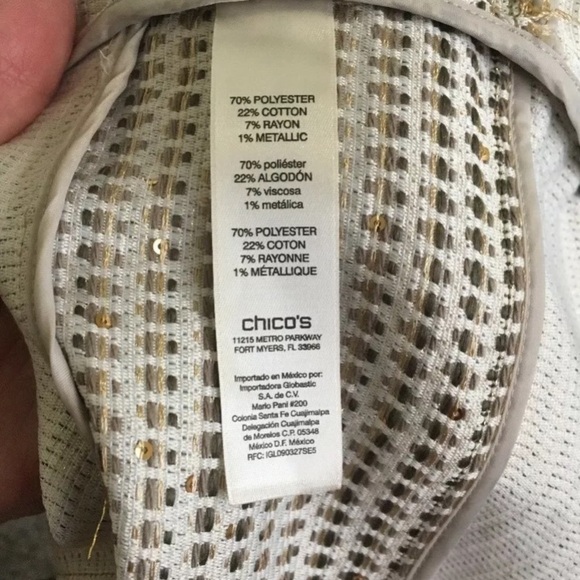 Chico’s Sz 2 Gold Silver Blazer Jacket Holiday - Picture 3 of 8